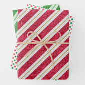 kerstglitterstrips en pooldots set van 3 inpakpapier vel (In situ)