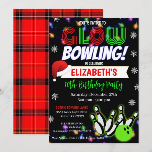 Kerstgloed Bowling Party uitnodiging (Voorkant / Achterkant)