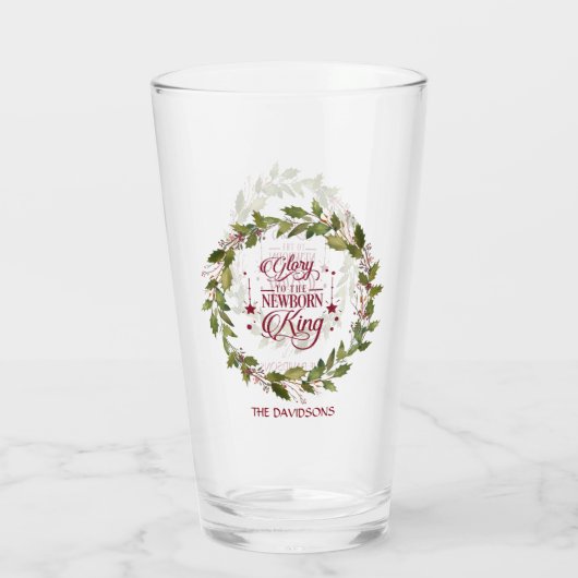 kerstglorie aan de New Born King Monogram Glas (Achterkant)