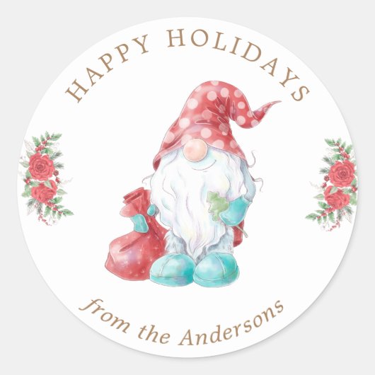 Kerstgnome Prettige feestdagen Ronde Sticker (Voorkant)