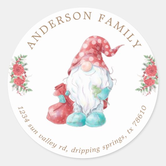 Kerstgnome Prettige feestdagen Ronde Sticker (Voorkant)