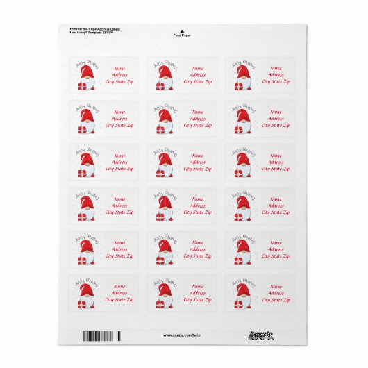 ***KERSTGNOME** Retouradreslabel Etiket (Full Sheet)