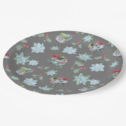 Kerstgnomen bij het spelen papieren bordje (Gekanteld)