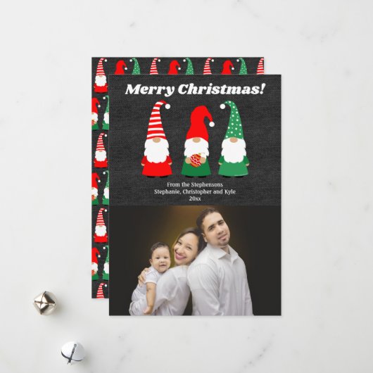Kerstgnomen Cute Holiday Foto Feestdagenkaart (Voorkant / Achterkant in situ)