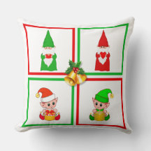 Kerstgnomen & elfen op wit, groen & rood