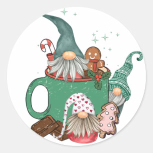 Kerstgnomen en cacao ronde sticker