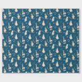 kerstgnomen en ganzen op blauw cadeaupapier (Vlak)