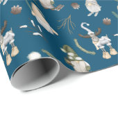 kerstgnomen en ganzen op blauw cadeaupapier (Rol Hoek)