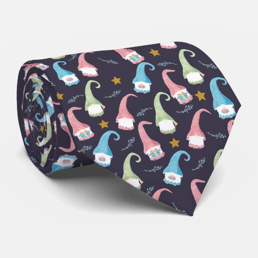 Kerstgnomen en gouden sterren stropdas (Opgerold)