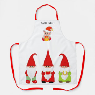 Kerstgnomen en Schattige Elf op Witte Ondergrond Schort