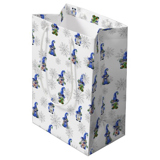 kerstgnomen en Snowflakes Medium Cadeauzakje (Achterkant Gekanteld)