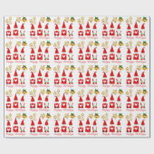 Kerstgnomen en sterren op wit omslagpapier cadeaupapier (Vlak)