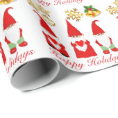 Kerstgnomen en sterren op wit omslagpapier cadeaupapier (Rol Hoek)