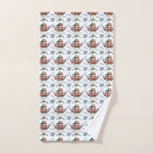 Kerstgnomen Floral Pattern Bad Handdoek (Handdoek)