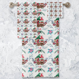 Kerstgnomen Floral Pattern Bad Handdoek
