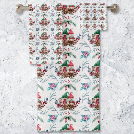 Kerstgnomen Floral Pattern Bad Handdoek