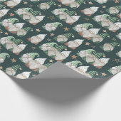 Kerstgnomen Green Gold Trendy Scandinavian Cadeaupapier (Hoek)