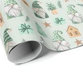 Kerstgnomen Green Trendy Whimsical Holiday Cadeaupapier (Rol Hoek)