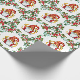 Kerstgnomen Holly Wreath Waterverf Holiday Cadeaupapier