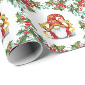 Kerstgnomen Holly Wreath Waterverf Holiday Cadeaupapier (Rol Hoek)