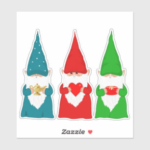 Kerstgnomen in Blauw Groen en Rood Sticker