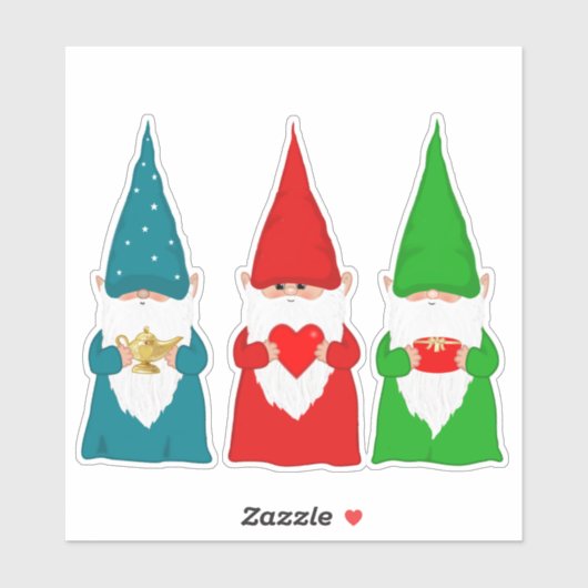 Kerstgnomen in Blauw Groen en Rood Sticker (Vel)