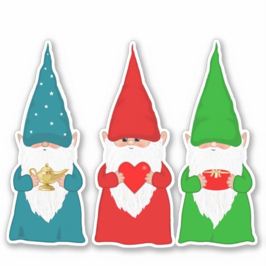 Kerstgnomen in Blauw Groen en Rood Sticker (Voorkant)