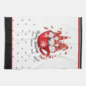 Kerstgnomen in koffiebeker rode namen theedoek (Horizontaal)