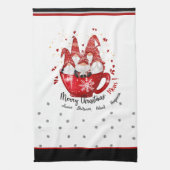 Kerstgnomen in koffiebeker rode namen theedoek (Verticaal)