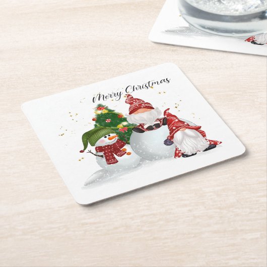 Kerstgnomen Kartonnen Onderzetters (Schuin)