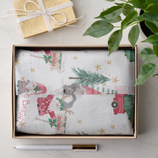 Kerstgnomen Merry Bright Red Truck-loskoppeling Tissuepapier (Geschenk)