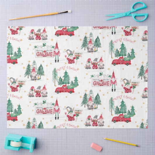 Kerstgnomen Merry Bright Red Truck-loskoppeling Tissuepapier (Craft)