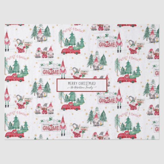 Kerstgnomen Merry en Bright Red Truck Forest Tissuepapier (Voorkant)
