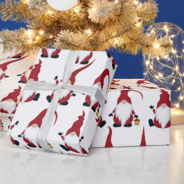 Kerstgnomen met Lantern Waterverf Holiday Cadeaupapier