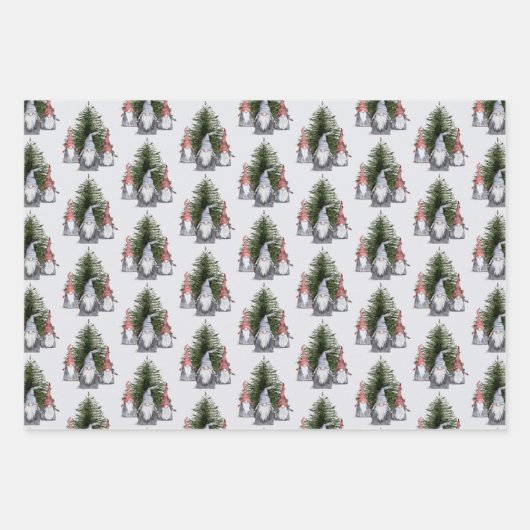 Kerstgnomen Nordic Blue Snowflakes Stars Inpakpapier Vel (Voorkant)