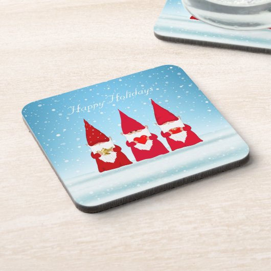 Kerstgnomen op lichtblauw bier onderzetter (Linkerzijde)