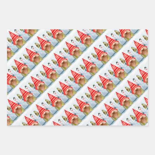 kerstgnomen papierbladen overvullen inpakpapier vel (Voorkant)