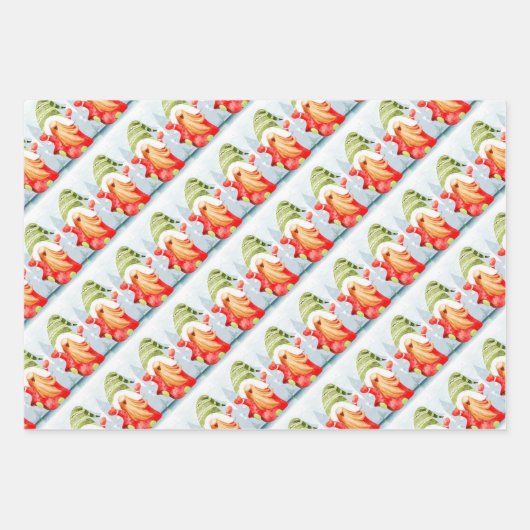 kerstgnomen papierbladen overvullen inpakpapier vel (Voorkant)