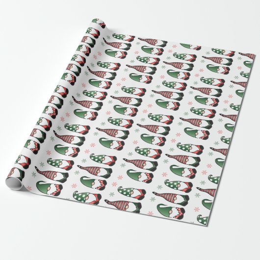 Kerstgnomen Pattern Cadeaupapier (Uitgerold)