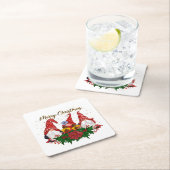 Kerstgnomen Poinsettia Whimsical Woodland Kartonnen Onderzetters (Insitu)