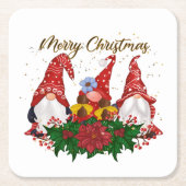 Kerstgnomen Poinsettia Whimsical Woodland Kartonnen Onderzetters (Voorkant)
