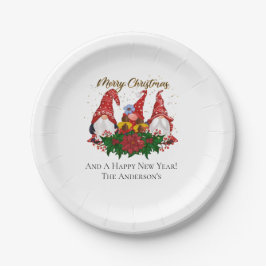 Kerstgnomen Poinsettia Whimsical Woodland Papieren Bordje