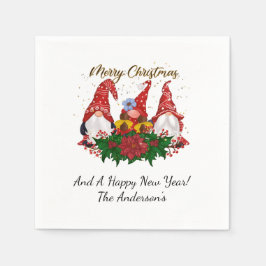 Kerstgnomen Poinsettia Whimsical Woodland Servet