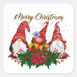 Kerstgnomen Poinsettia Whimsical Woodland Vierkante Sticker