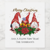 Kerstgnomen Poinsettia Whimsical Woodland Wijn Etiket (Enkel label)