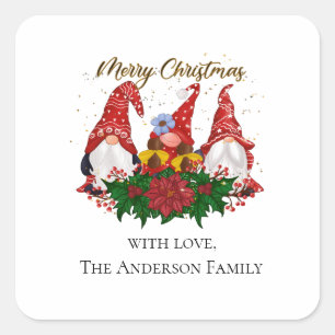 Kerstgnomen Red Green Festive Trendy Vierkante Sticker