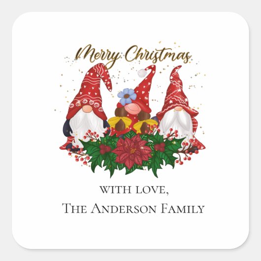 Kerstgnomen Red Green Festive Trendy Vierkante Sticker (Voorkant)