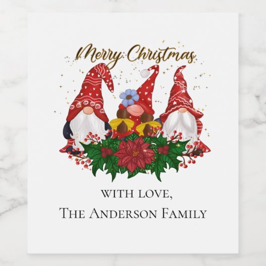 Kerstgnomen Red Green Festive Trendy Wijn Etiket (Enkel label)