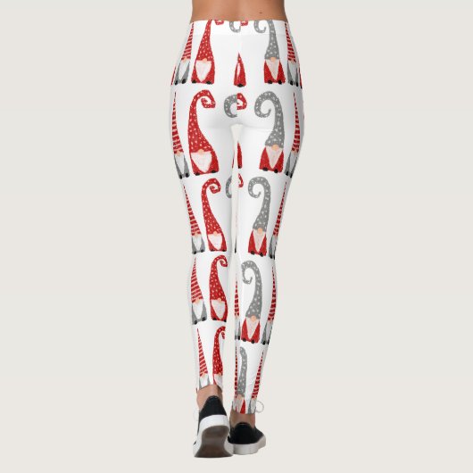 kerstgnomen Red Grey Holiday Pattern Leggings (Achterkant)