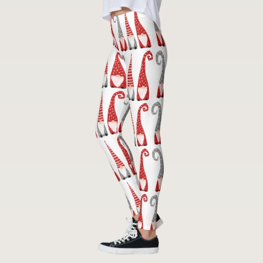kerstgnomen Red Grey Holiday Pattern Leggings (Links)